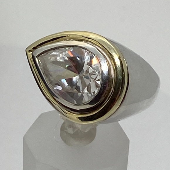 Charles Krypell Sterling Silver 14K Yellow Gold Pear Shape Ring - Picture 5 of 9